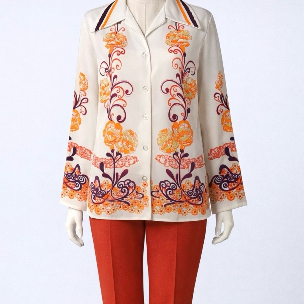 1960s Print Masters California Blouse Mod Button-Front Shirt Retro Psychedelic